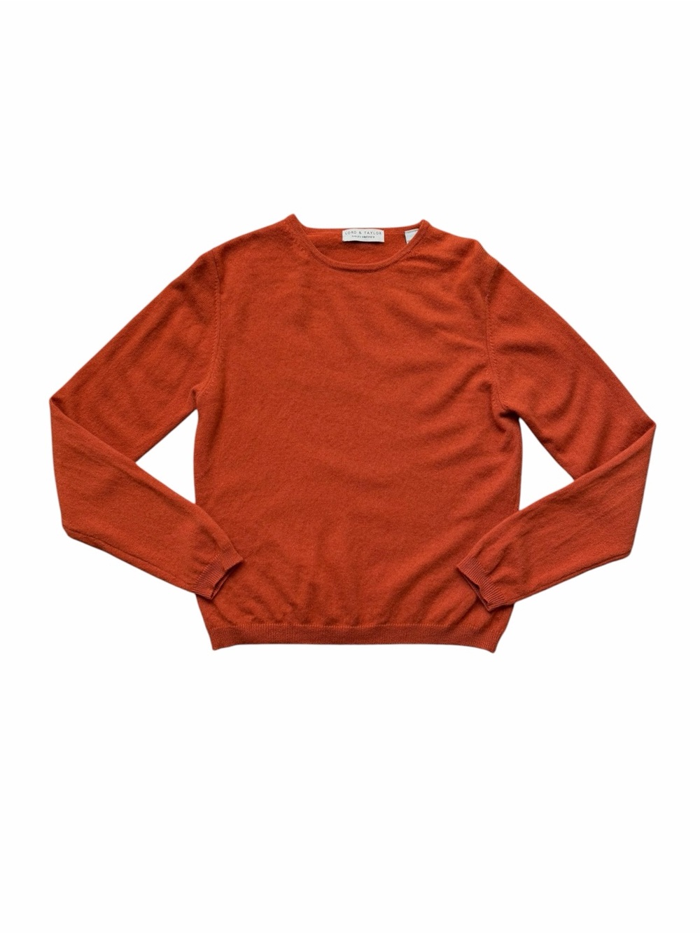 Lord & Taylor Orange Cashmere Long Sleeve Crew Neck Sweater